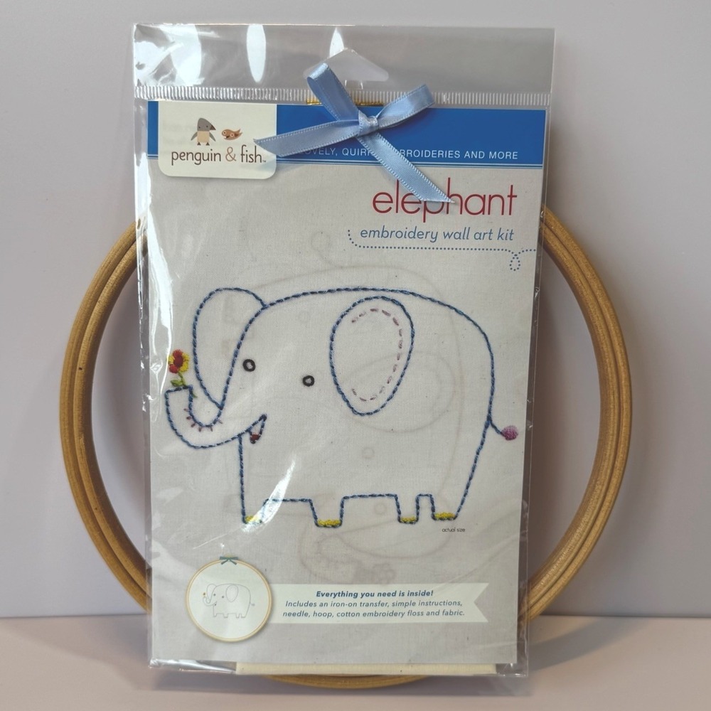 Penguin & Fish Embroidery Elephant Wall Art Complete Kit Beginner Skill Level
